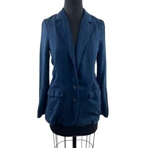 Charley 5.0 Navy Patty Blazer Denim Notch Lapel Single Breasted Size Small S